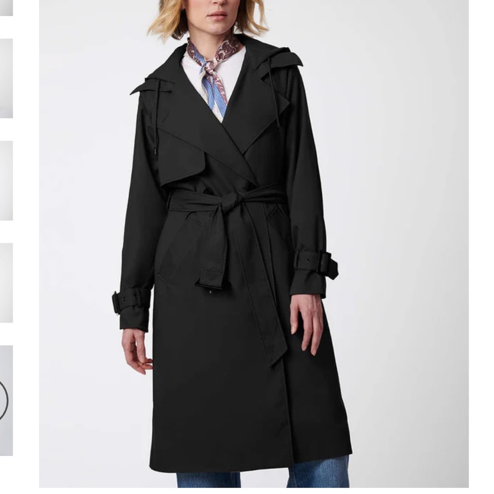 Bernardo Black Classic Trench Coat with Belted Waist